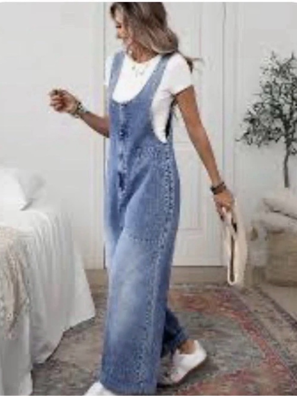 EMERY ROSE Blue Denim Wide-Leg Overalls for Women - Picture 2 of 9
